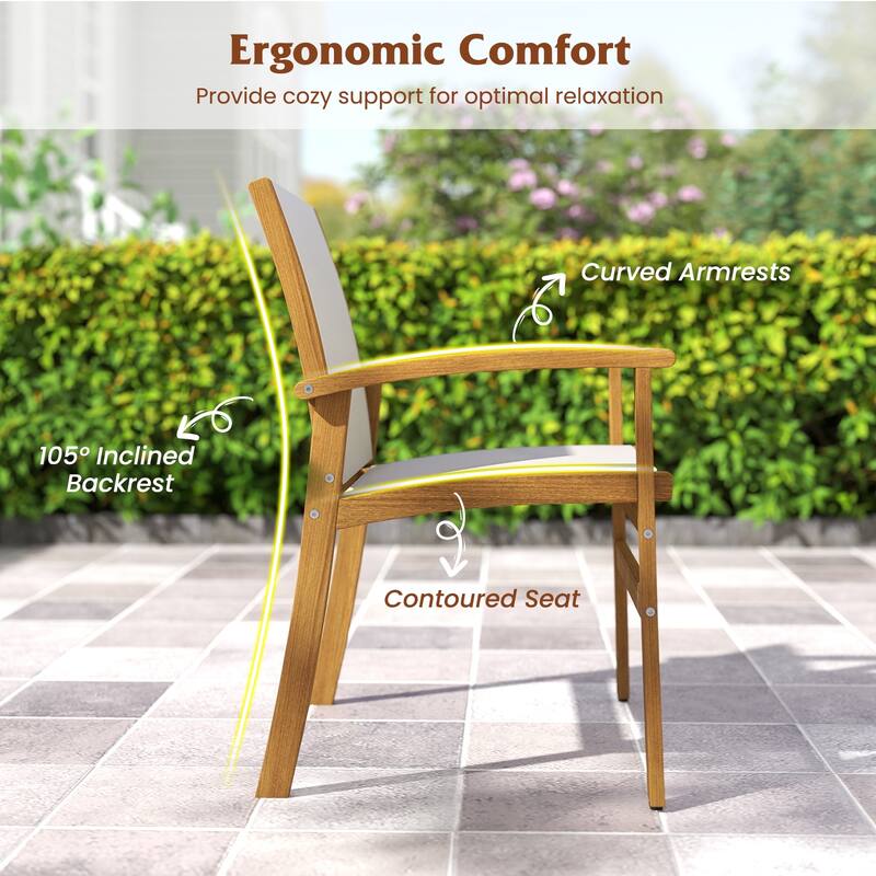 Gymax 9PCS Acacia Wood Outdoor Dining Set w/ 1.97'' Umbrella Hole for