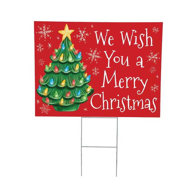 Nostalgia Christmas Tree Yard Sign - "We Wish You A Merry Christmas" - 24" x 18" - Multicolor