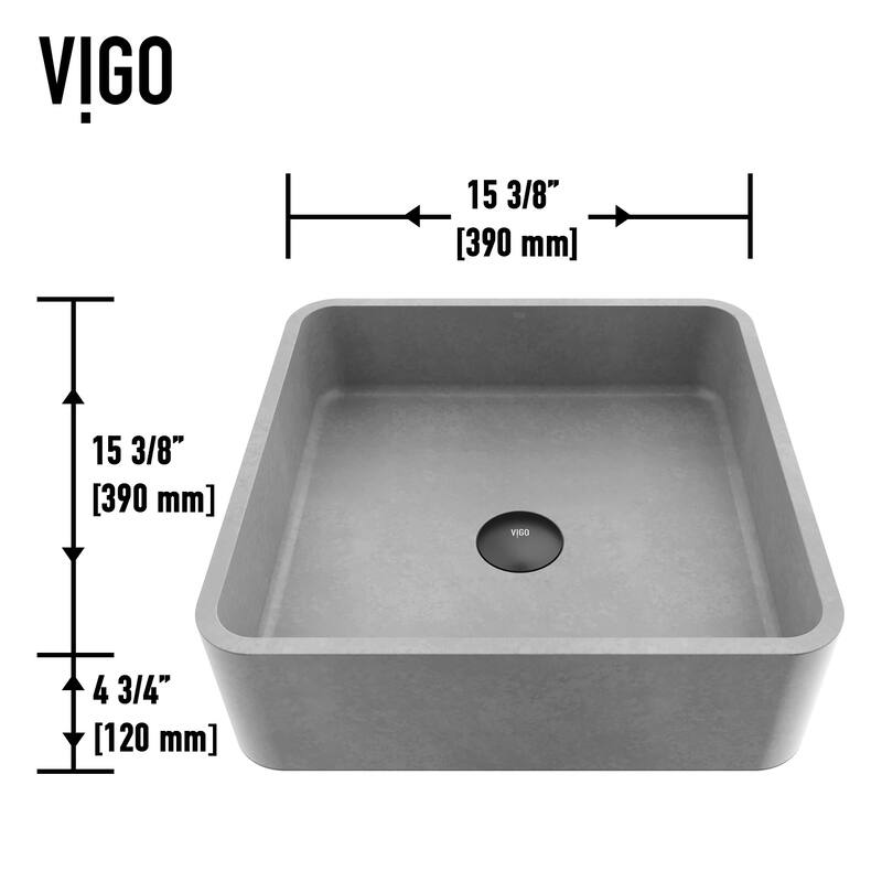 VIGO Navona 15"L x 15"W x 5"H Concreto Stone Square Bathroom Vessel Sink