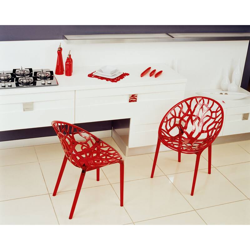 31" Red Transparent Stackable Outdoor Patio Dining Chair