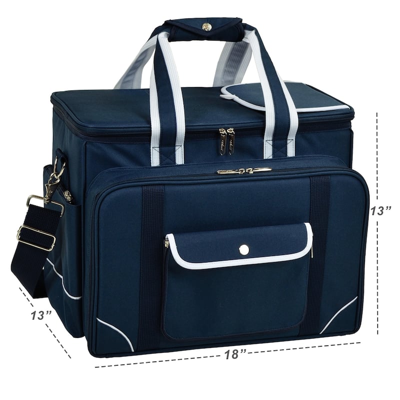 Picnic at Ascot- Ultimate Insulated Picnic Cooler with Service for 4 - Navy w/ Trellis Green