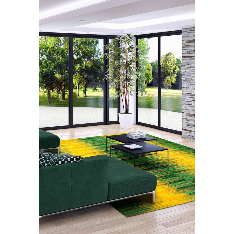 ECARPETGALLERY Flat-Weave Ankara FW Green Wool Kilim - 7'1 x 9'9