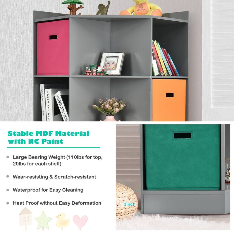 Gymax 3-Tier Kid Storage Shelf Cubes w/3 Baskets Corner Cabinet - See Details