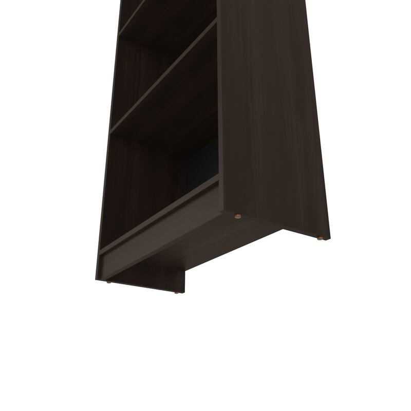Stained Walnut Flat Bookcase with Open Storage and 4 Shelves