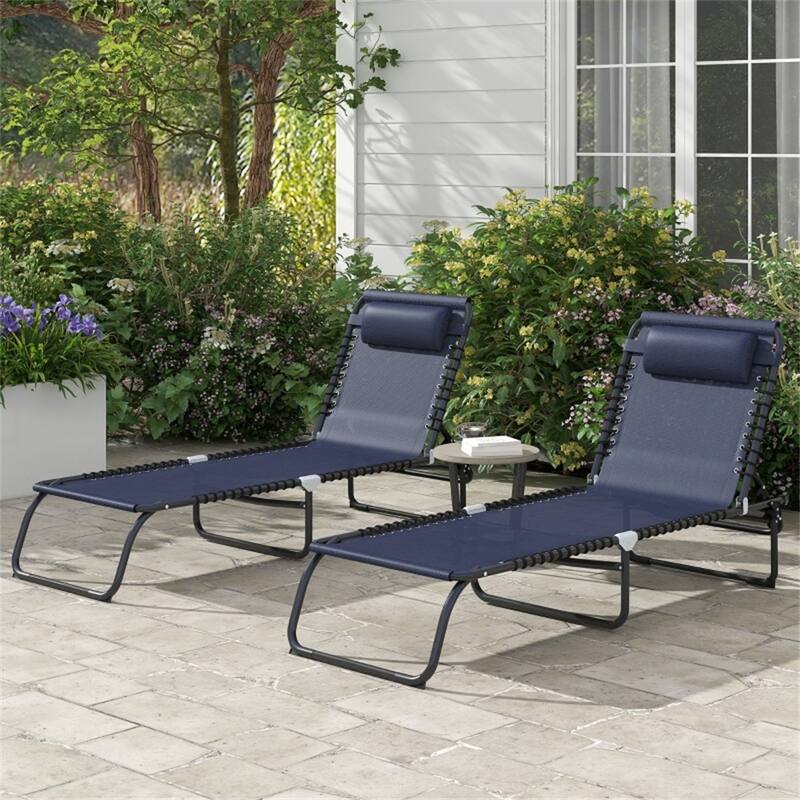 Mesh Steel Folding Lounge Chairs Set of 2 with Adjustable Recline - 77.5" L x 22.75" W x 11.75" H