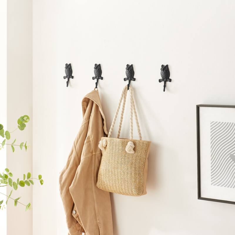 4 Piece Owl on Branch Decorative Wall Hook Set