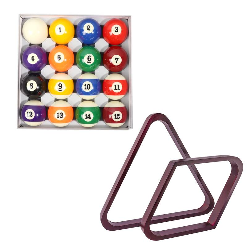 GSE™ 2-1/4"" Regulation Size Billiard/Pool Balls and 8-Ball Triangle & 9-Ball Diamond Rack Set - Billiard Accessory Kit - + Mahogany Racks - Deluxe PRO Balls