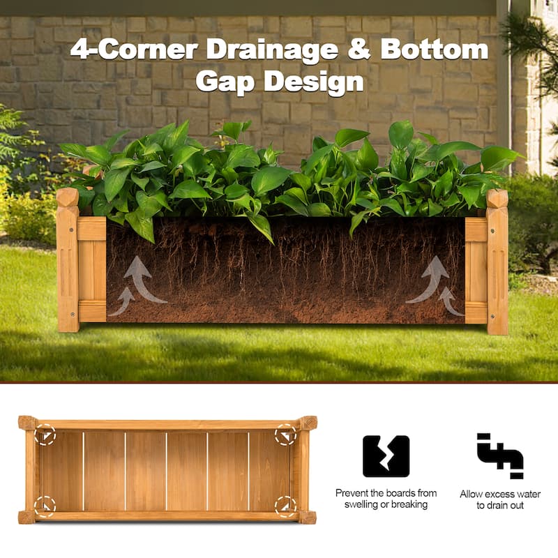 Wooden Rectangular Planter Box Raised Garden Bed w/ Corner Drainage
