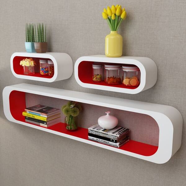 Shop Vidaxl 3 White Red Mdf Floating Shelf Cubes Book Dvd Storage Overstock 26292483