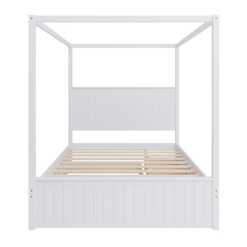 Elegant Queen Size Canopy Bed with Trundle & Storage Drawers by Harper & Bright Designs