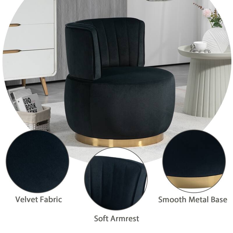HOMEFUN Velvet Upholstered 360 Degree Swivel Armless Round Barrel Chairs