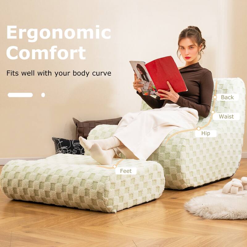 Teddy Velvet Bean Bag Chair with Ottoman for Lounge - 38" x 30.5" x 28.5"