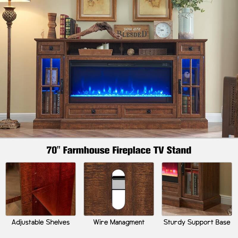 Fireplace TV Stand for 80 Inch TV, Entertainment Center,Media Console