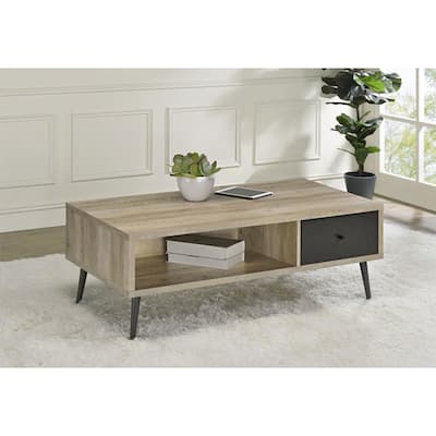 1 Drawer and 1 Shelf Wooden Coffee Table in Antique Pine and Grey