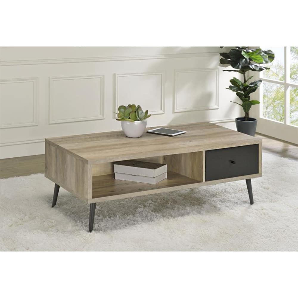 1 Drawer and 1 Shelf Wooden Coffee Table in Antique Pine and Grey