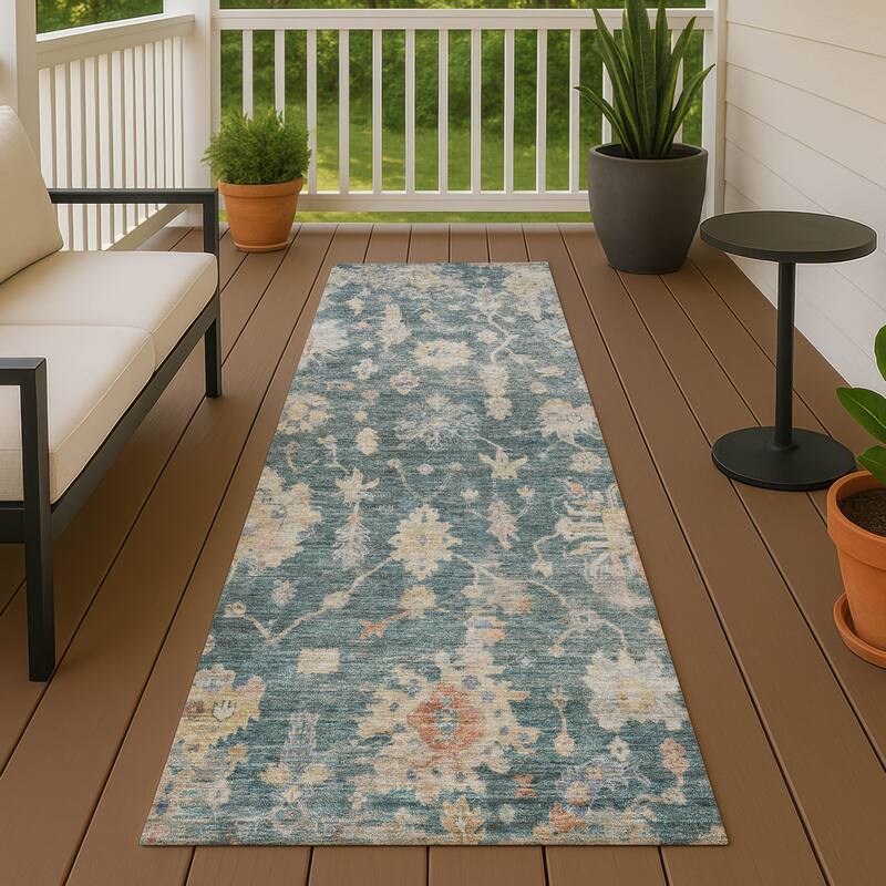 Machine Washable Indoor/ Outdoor Casual Traditional Chantille Rug - 2'3" x 7'6" - Teal