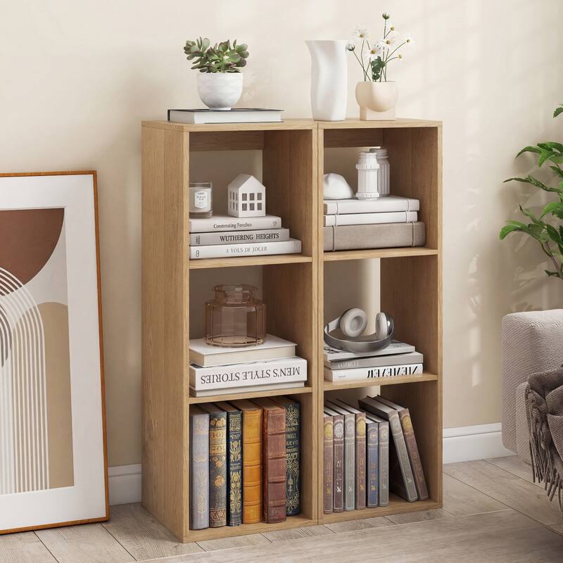 Gymax 3-Cube Open Back Bookcase Set of 2 w/ Anti-tip Kit Modern Style