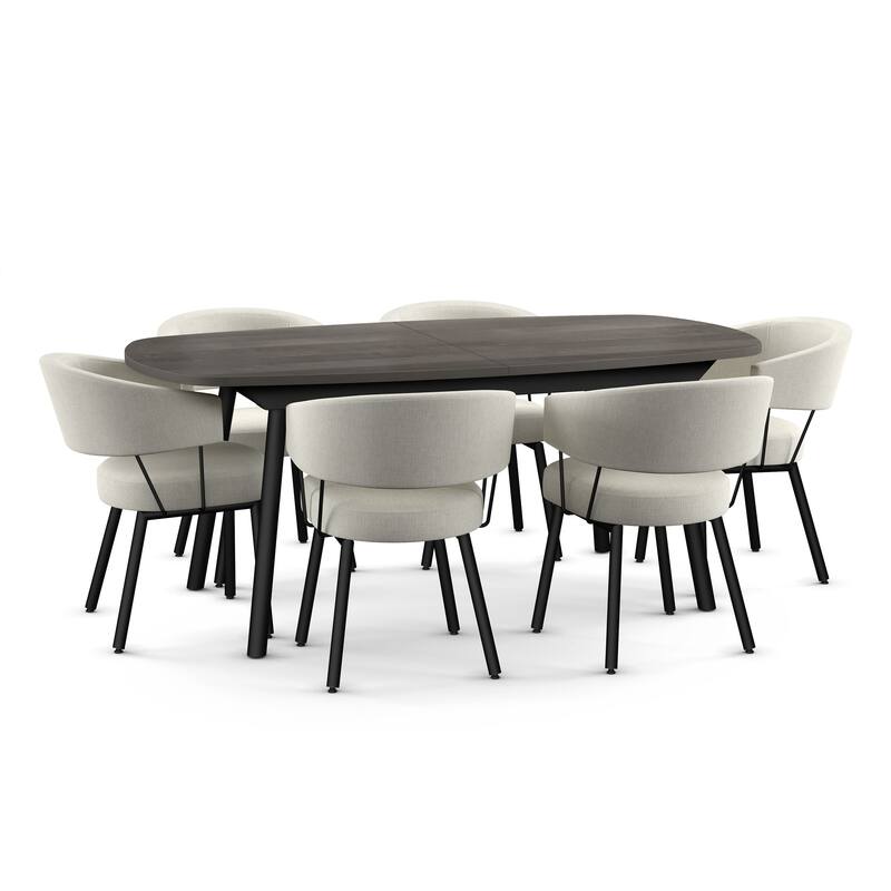 Amisco Gibson Table and Corey Chairs 7-Piece Dining Set - Grey Top/Light Beige PVC/Black Metal