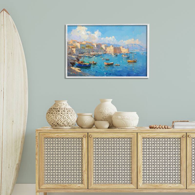Stupell Nautical Harbor Coastal Town Framed Giclee Art Design By LSR Design Studio
