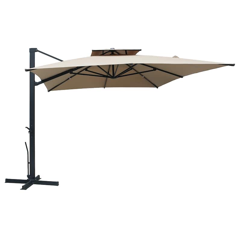 13ft Aluminum Rectangular 2-Top Crank Market Cantilever Umbrella - Brown