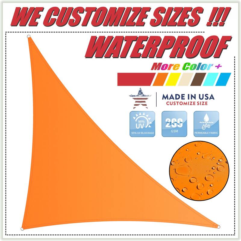 ColourTreeUSA Waterproof Custom Size Orange Right Triangle Sun Shade Sail Canopy UV Block - 15' x 20' x 25'