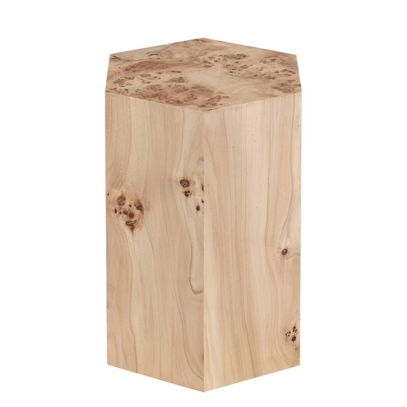Hexagon Burl Wood Side Table - 18.75" - Beige