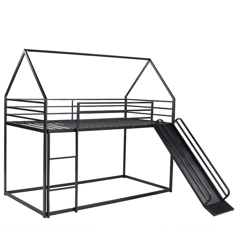 Twin over Twin House Bunk Bed with Ladder and Slide, White