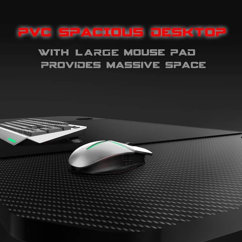 BOSSIN Ergonomic Gaming Desk T-Shaped Office PC Computer Desk with Full Desk Mouse Pad, Handle Rack, Cup Holder Headphone Hook