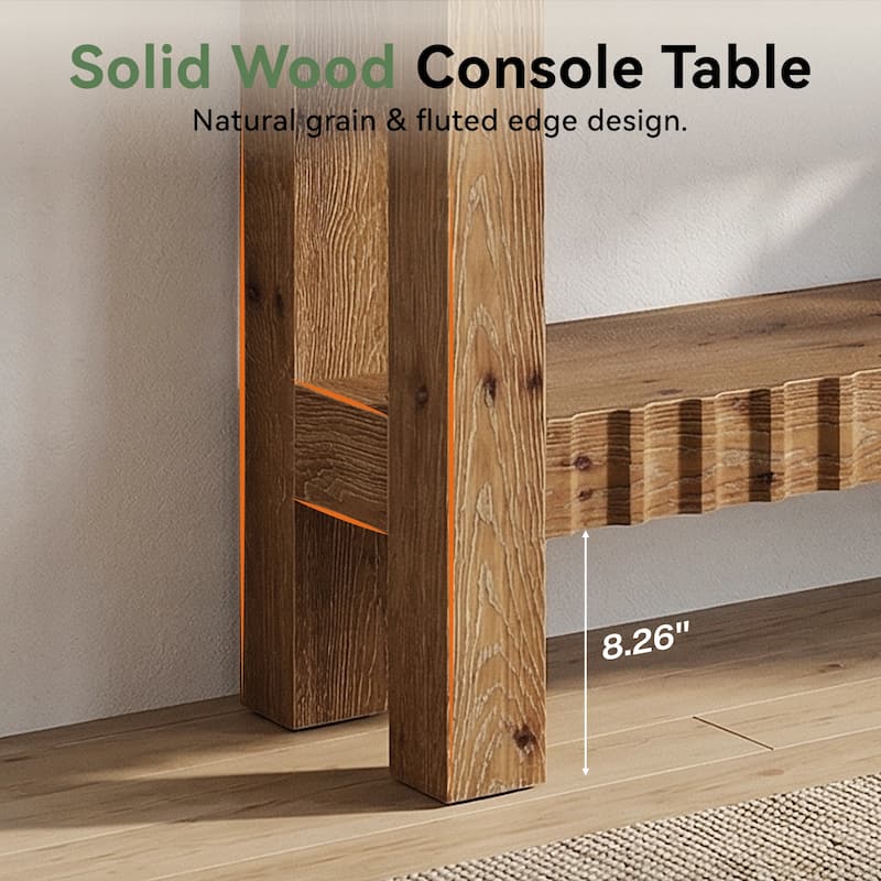 63 Inch Solid Wood Console Table for Entryway, Narrow Long Sofa Table with Storage Shelf, Farmhouse Style
