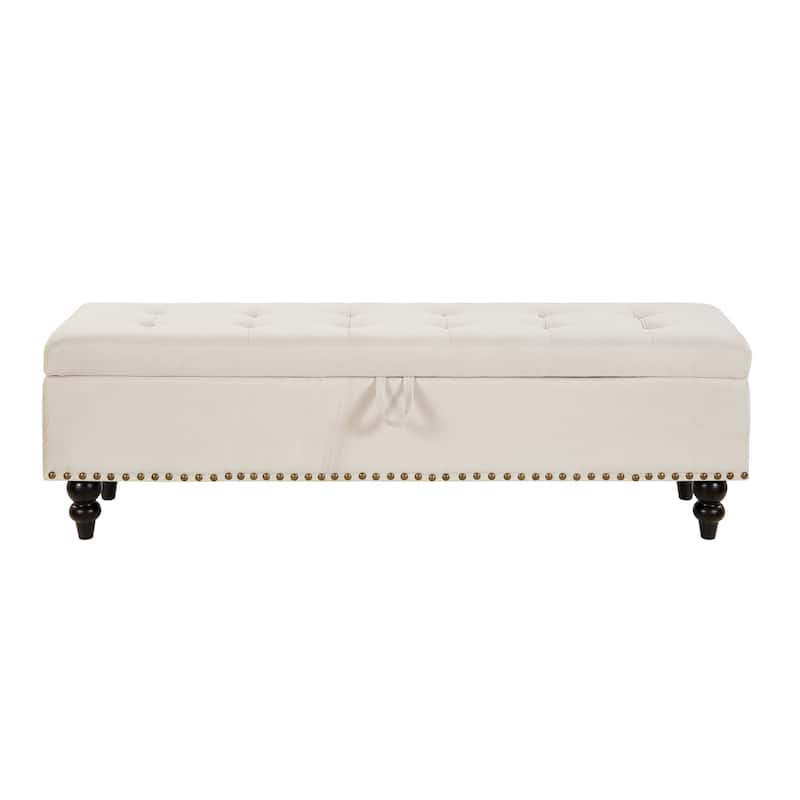 Roomfitters 59" Upholstered Bed Bench Ottoman with Storage, Fabric Bedroom Bench with Sturdy Base, Beige