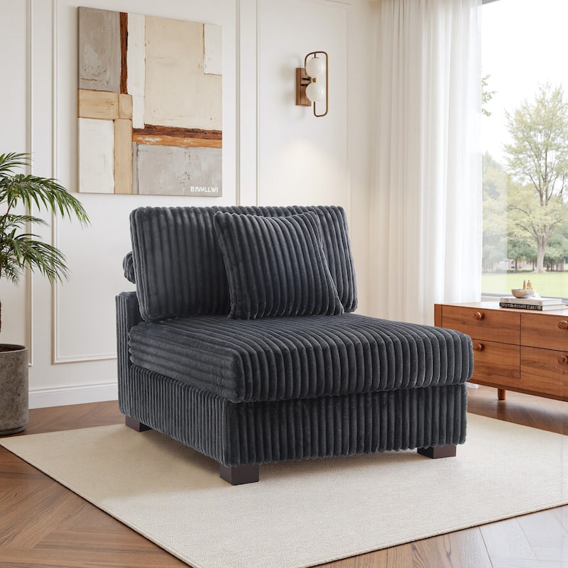 35.7" W Plush Corduroy Upholstered Armless Modular Sofa Chair - Grey