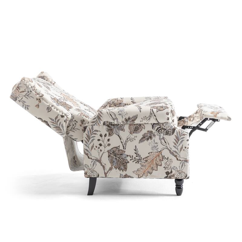 Floral Linen Manual Recliner Chair with Footrest set of 2