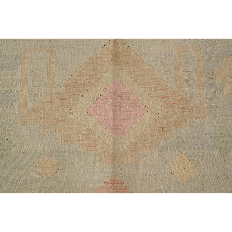 Hand Woven Oriental 100% Wool Carpet Southwestern Tribal Navy Blue & Blues Kilim Area Rug - 9' 7'' X 6' 4''