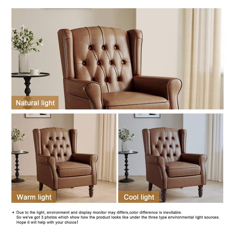 Button-Tufted Accent Chair Wingback Armchair - 38"H