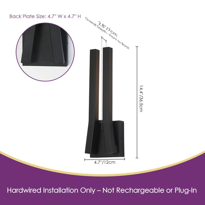 14.6" H Satin Black Linear Dimmable Integrated LED Waterproof Outdoor Wall Light Sconce - 4.7 in. W x 14.6 in. H x 2.8 in. D