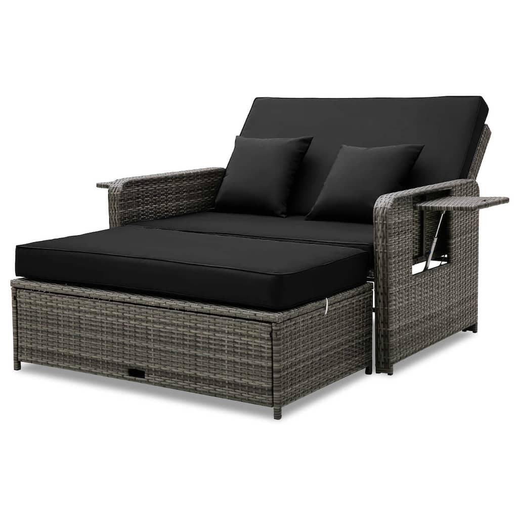 Gymax Rattan Daybed Wicker Loveseat Sofa Set w/ Ottoman & Retractable
