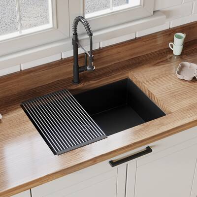 33" L X 21" W Antique Black Stainless Steel Undermount Kitchen Sink Single Bowl With Bottom Grid - 33.00