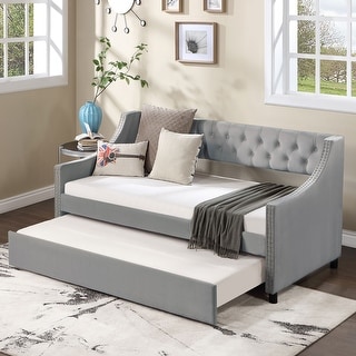 Upholstered Velvet Tufting Sleeper Sofa Chesterfield Daybed with Trundle