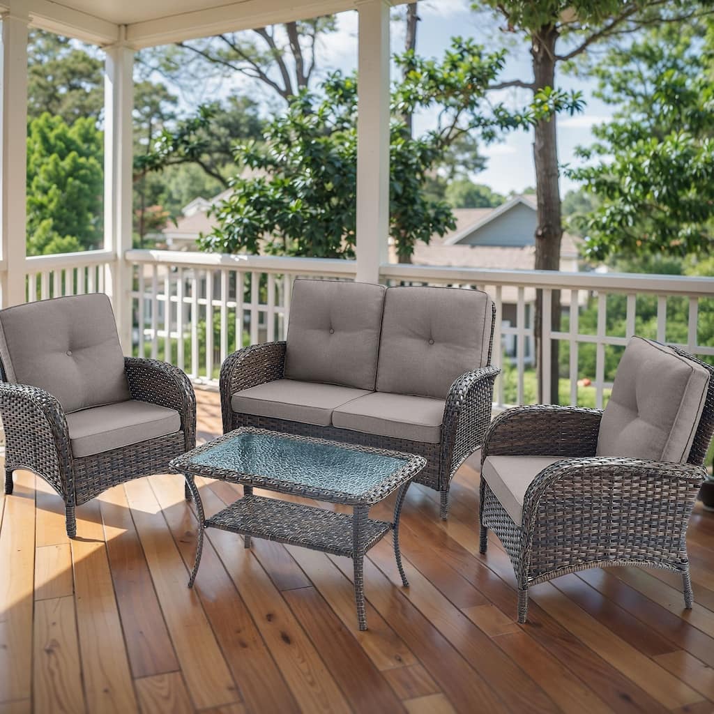 Patio Wicker Chair with Loveseat Coffee Table