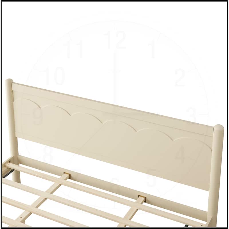 Wood Platform Bed Frame with Headboard and Wooden Slat Support