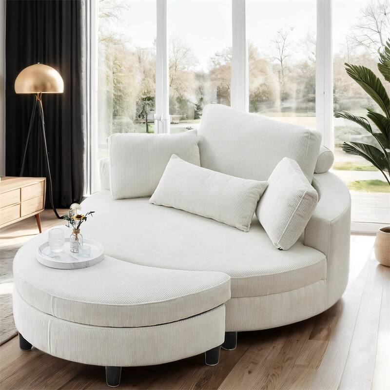 51" Fabric Sofa with Throw Pillows,Waist Pillow and Ottoman