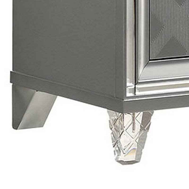 Gray/Silver 2 Drawer 30.38 in. W Nightstand with Acrylic Legs