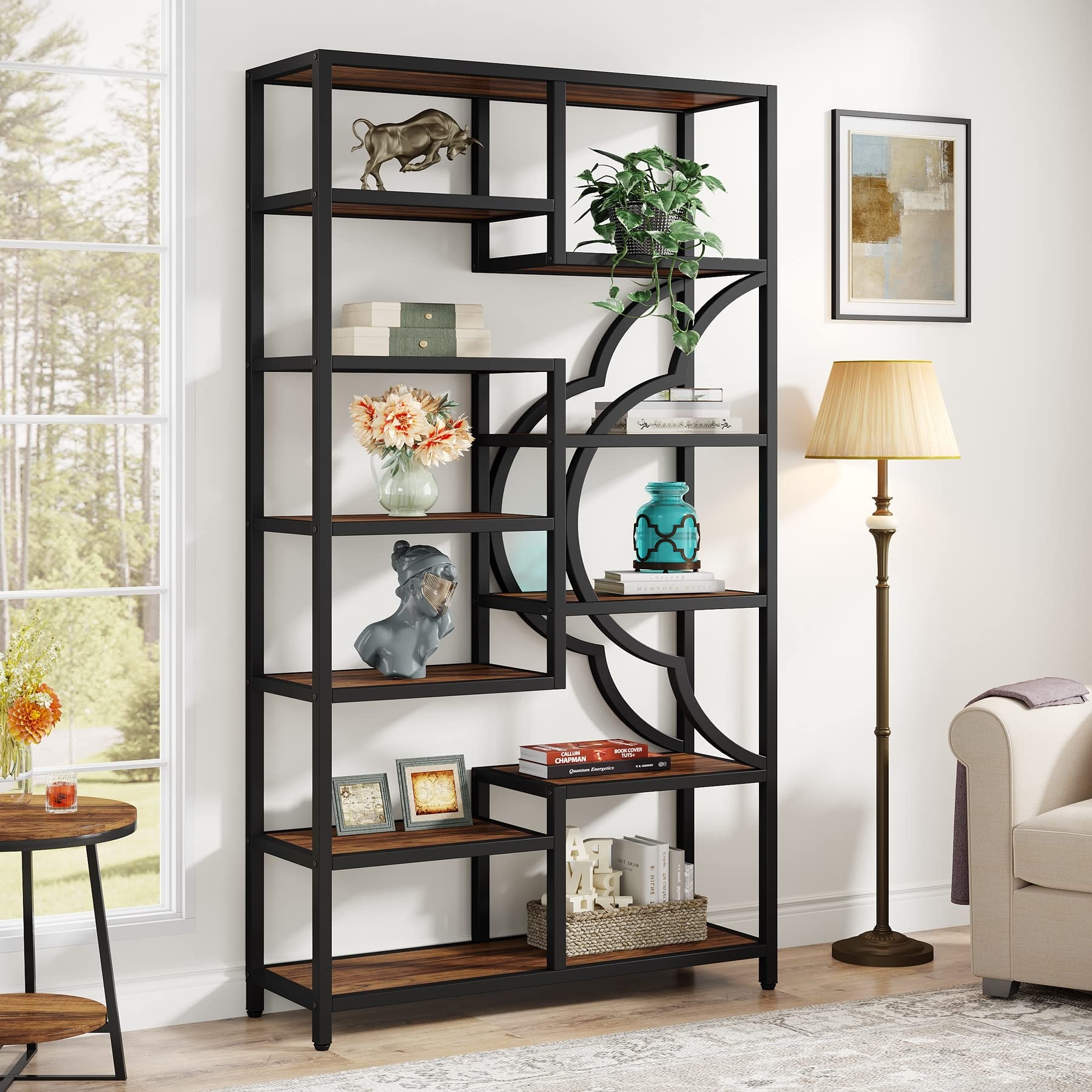 Industrial Etagere Display Bookshelf 11 Shelves Tall Bookcase for