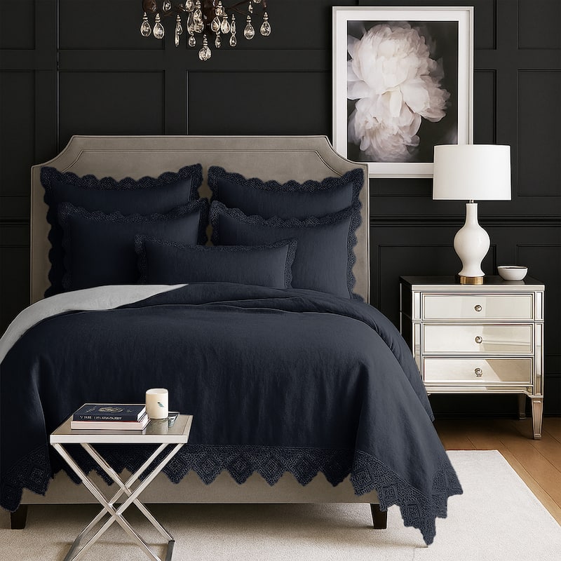 Elsie Lace True Navy 6 Piece Coverlet Set