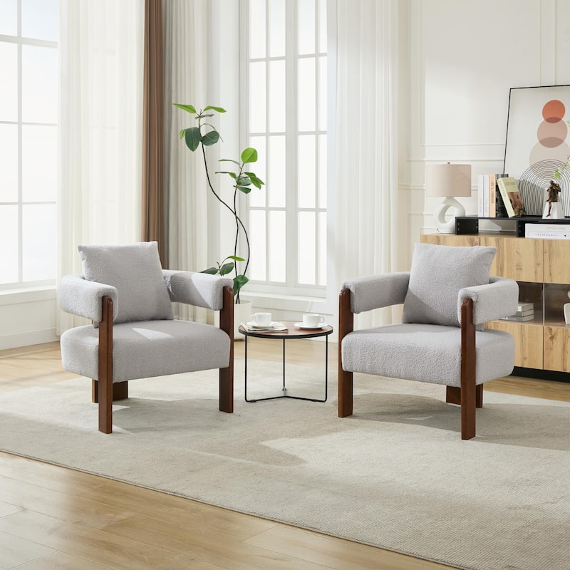 SEYNAR Modern Teddy Upholstered Fabric Round Armchair with pillow Set of 2