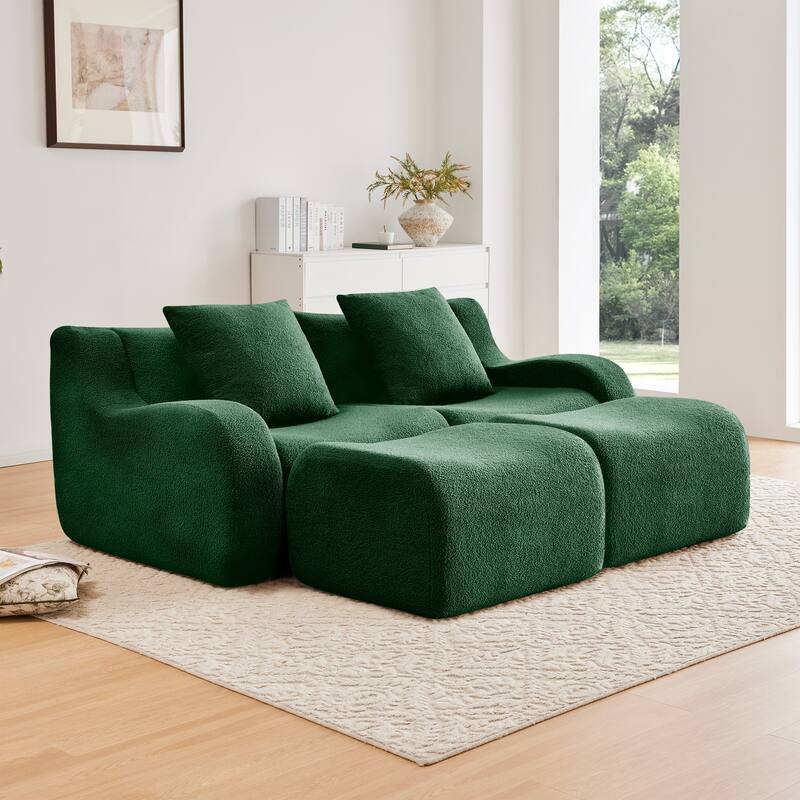 Anmytek Plush Boneless Teddy Fabric Chaise Lounge Sofa - Ergonomic Curved Armrests - Green