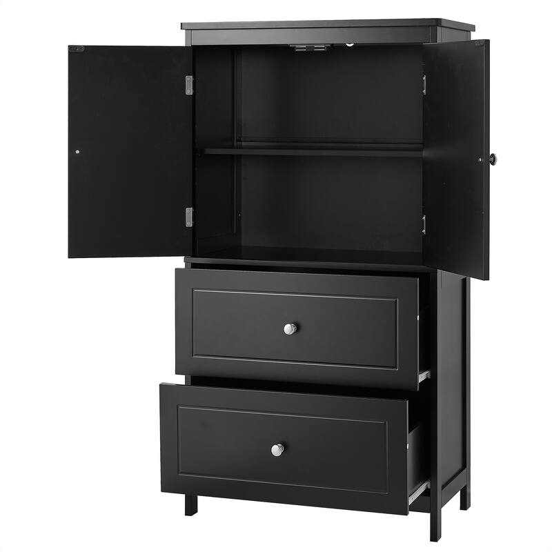 GDFStudio - Emery 43" Tall Bathroom Storage Cabinet with Adjustable Shelf and Dual Drawers, Modern MDF Organizer