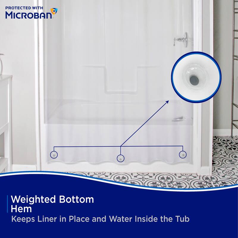 Kenney Microban Protected Lightweight PEVA Shower Liner, 70" W x 72" H, 2-Pack
