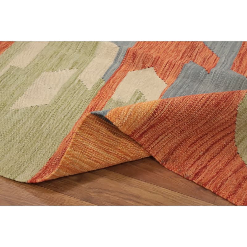Hand Woven Oriental 100% Wool Carpet Southwestern Geometric Oranges & Rust Kilim Area Rug - 9' 9'' X 6' 6''