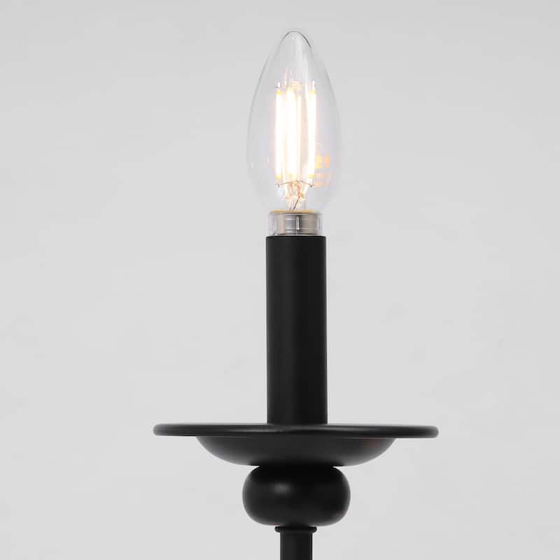 Modern Farmhouse 9-Light Chandelier Black Wheel 2-Tier Candle Lighting for Dining Living Room - D 39.4" x H 31.1"